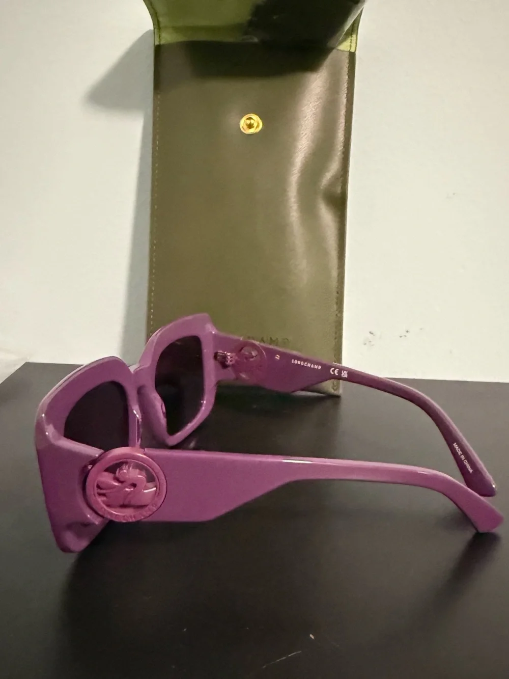 Longchamp Square Oversized Sunglasses with Olive Case and cleaning cloth! NWT